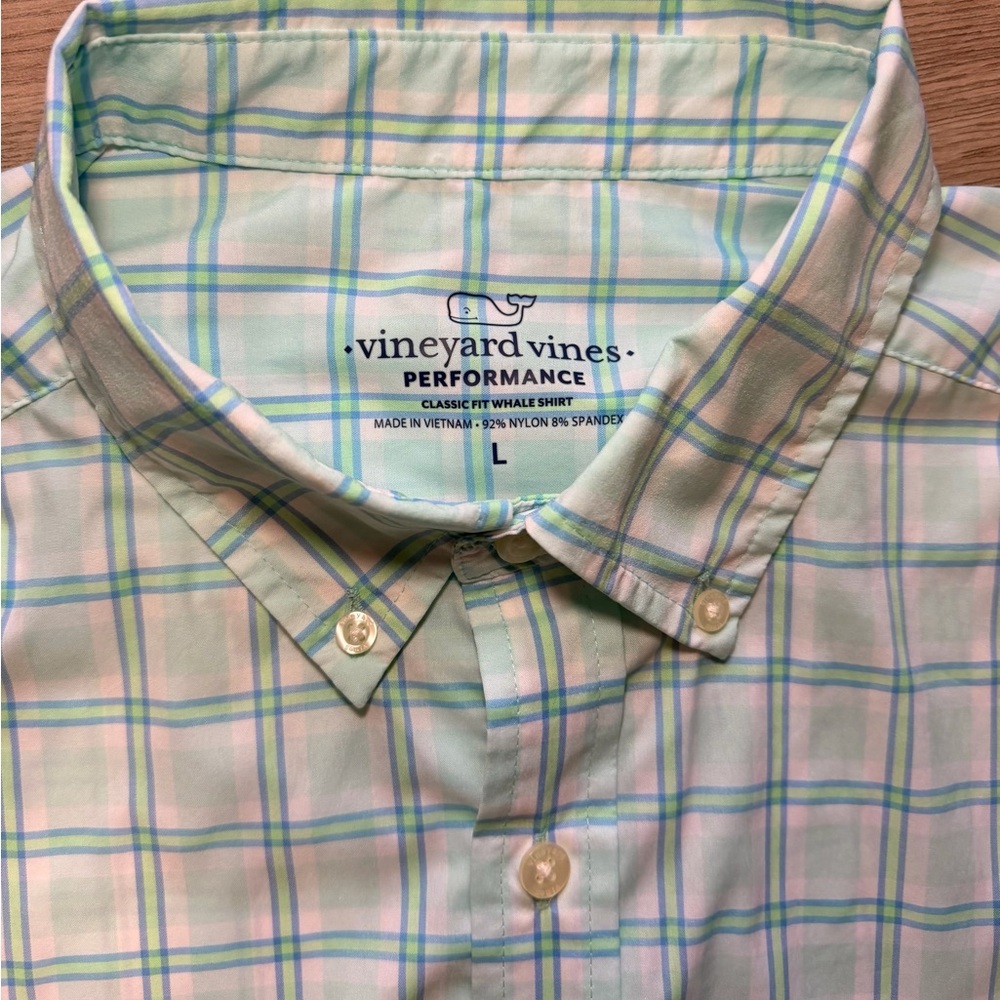 Vineyard Vines Performance Whale Shirt Men’s L Mint Plaid Button Down - Picture 3 of 9